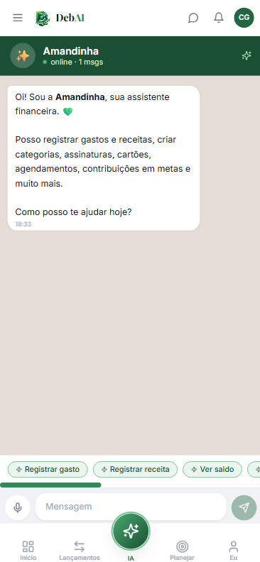 Chat com a Amandinha no celular
